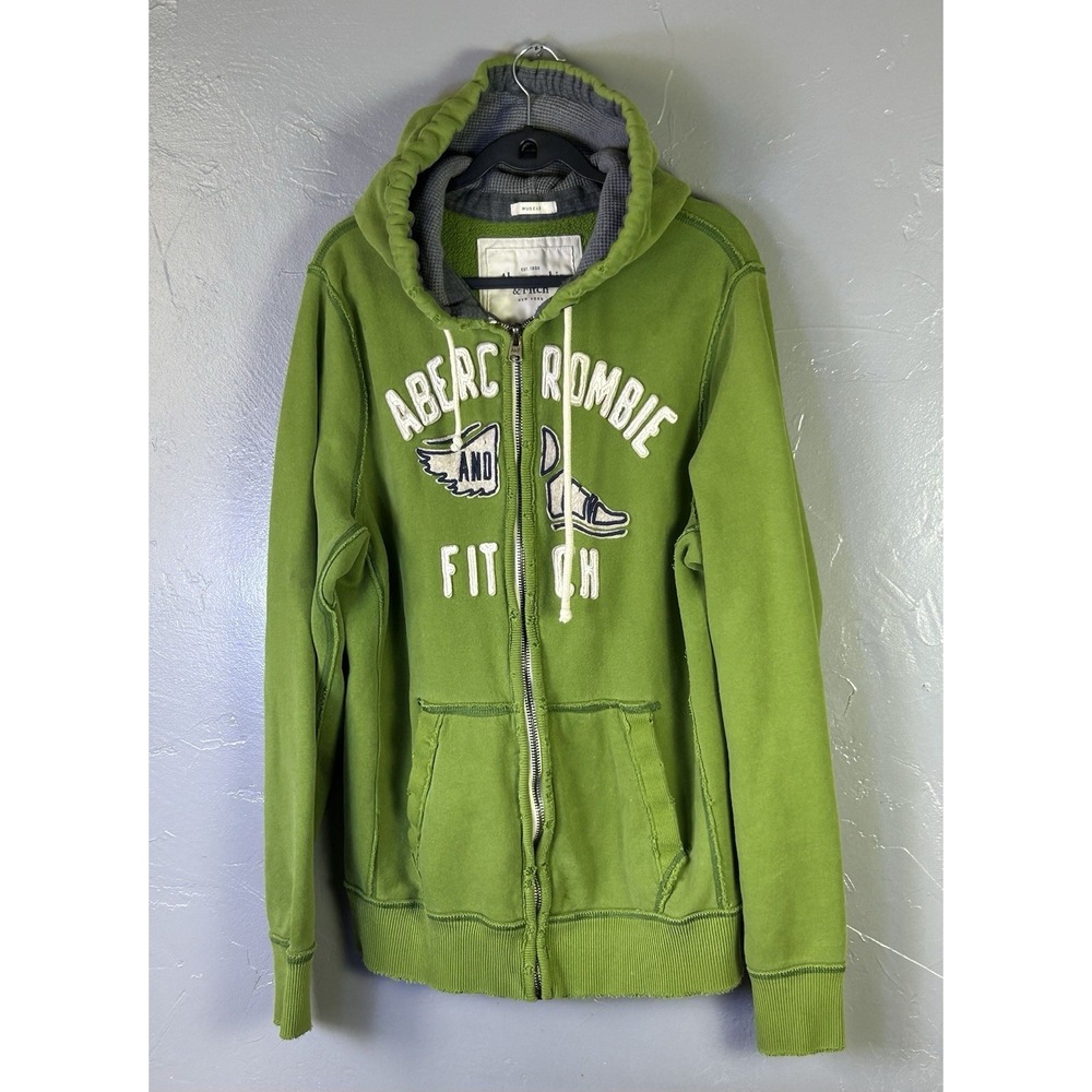 vintage Abercrombie & Fitch full-zip green hoodie distressed muscle fit Size XXL